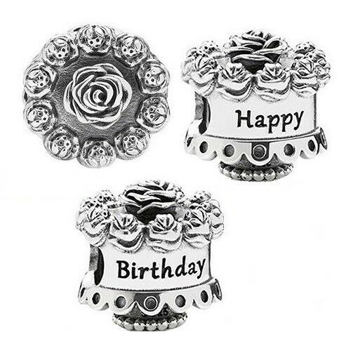 Birthday Celebration Cake Charm for Bracelet, S925 Sterling Silver