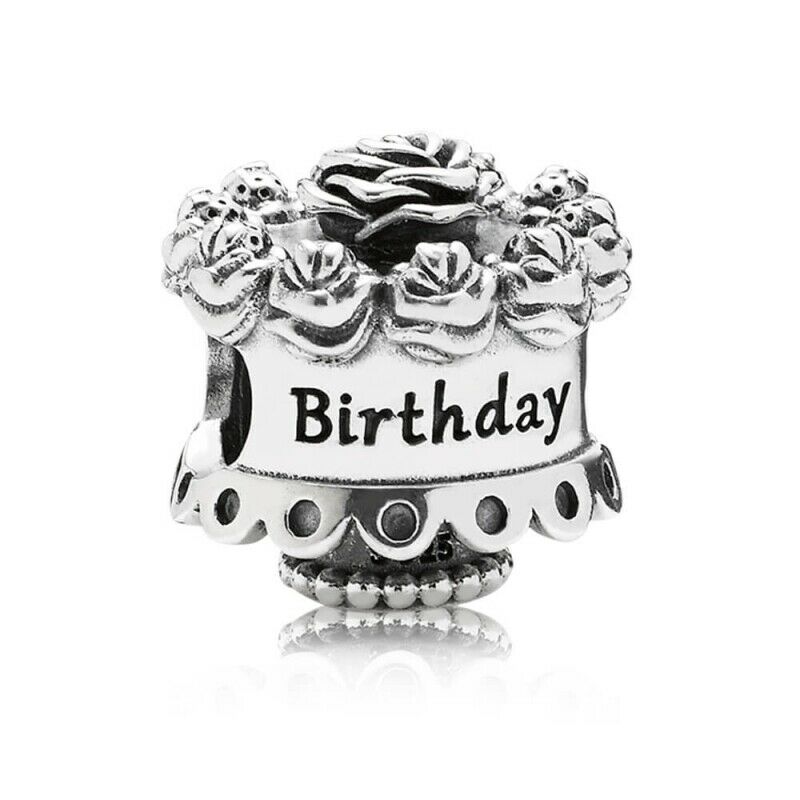 Birthday Celebration Cake Charm for Bracelet, S925 Sterling Silver