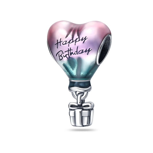 Happy Birthday Hot Air Balloon Charm for Bracelet, S925 Sterling Silver