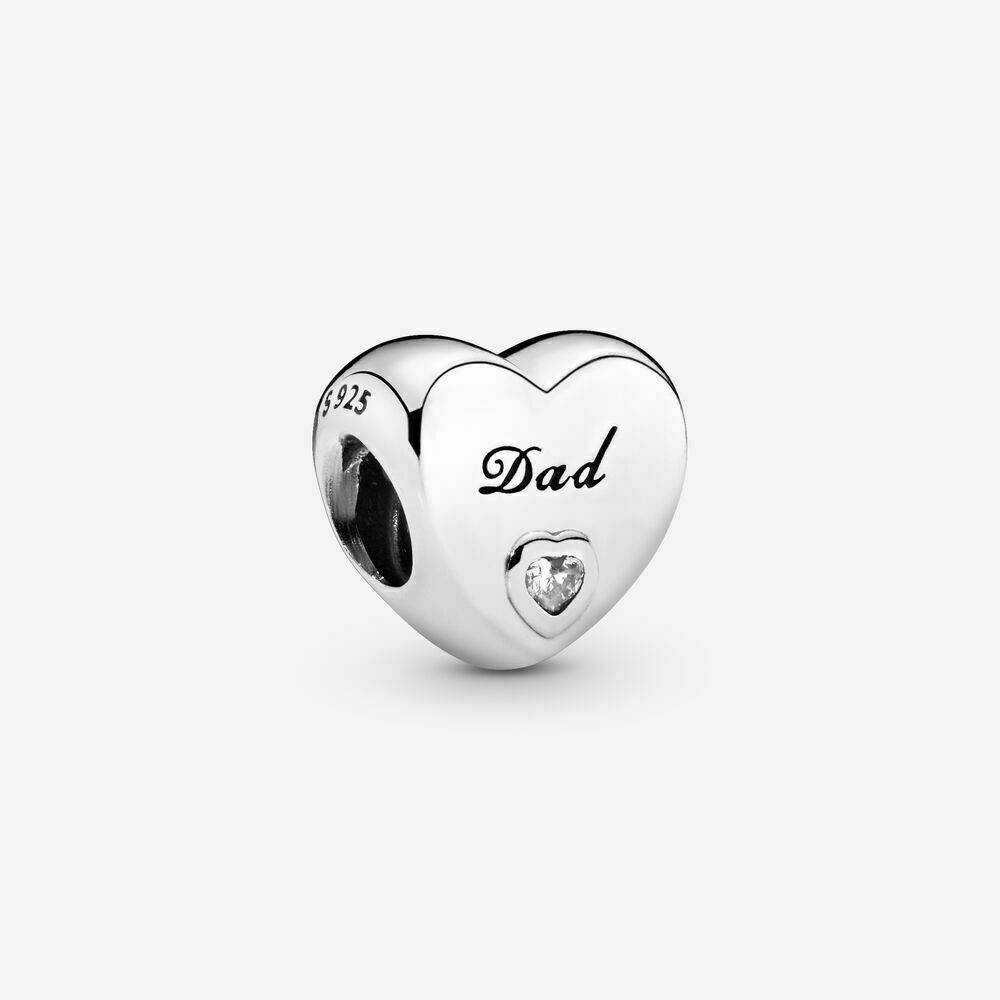 Dad Heart Charm for Bracelet, S925 Sterling Silver