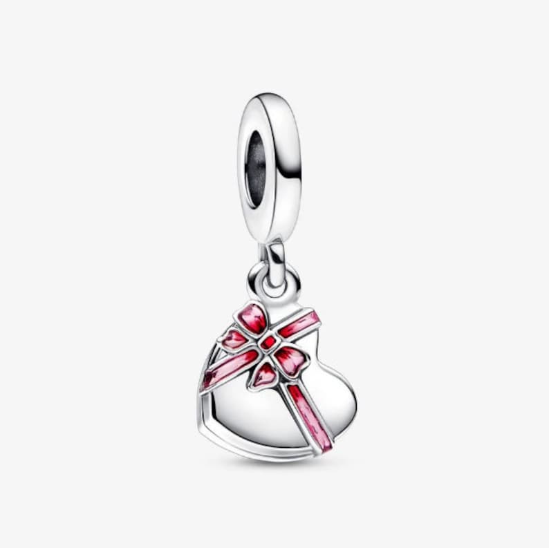 Openable Heart Chocolate Gift Box Dangle Charm for Bracelet, S925 Sterling Silver