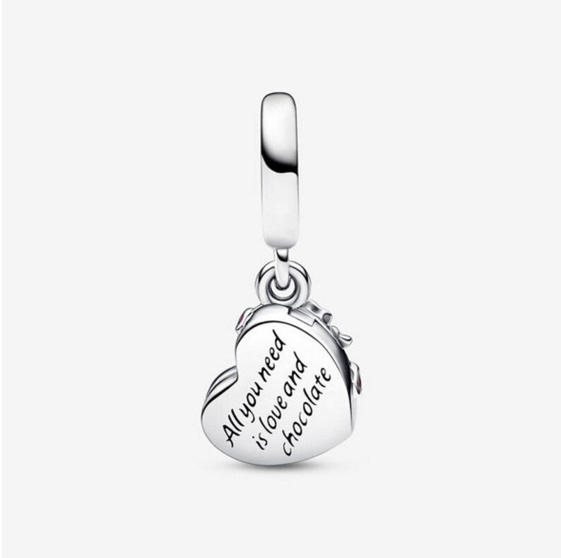 Openable Heart Chocolate Gift Box Dangle Charm for Bracelet, S925 Sterling Silver