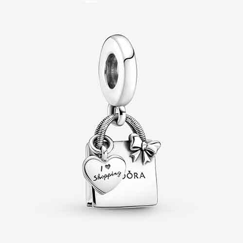 Shopping Bag Charm for Bracelet, S925 Sterling Silver