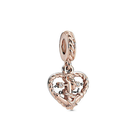 Ocean Sea Life Anchor & Knot Heart Dangle Charm For Bracelet, S925 Sterling Silver