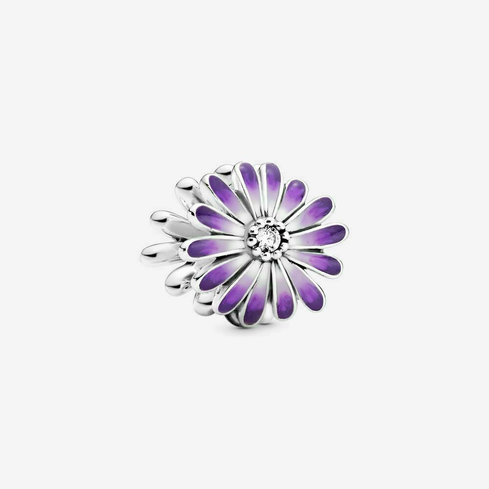 Purple Daisy Flower Charm For Bracelet, S925 Sterling Silver