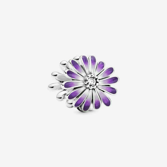 Purple Daisy Flower Charm For Bracelet, S925 Sterling Silver