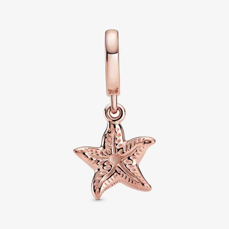 Ocean Sea Life Sparkling Starfish Dangle Charm For Bracelet, S925 Sterling Silver