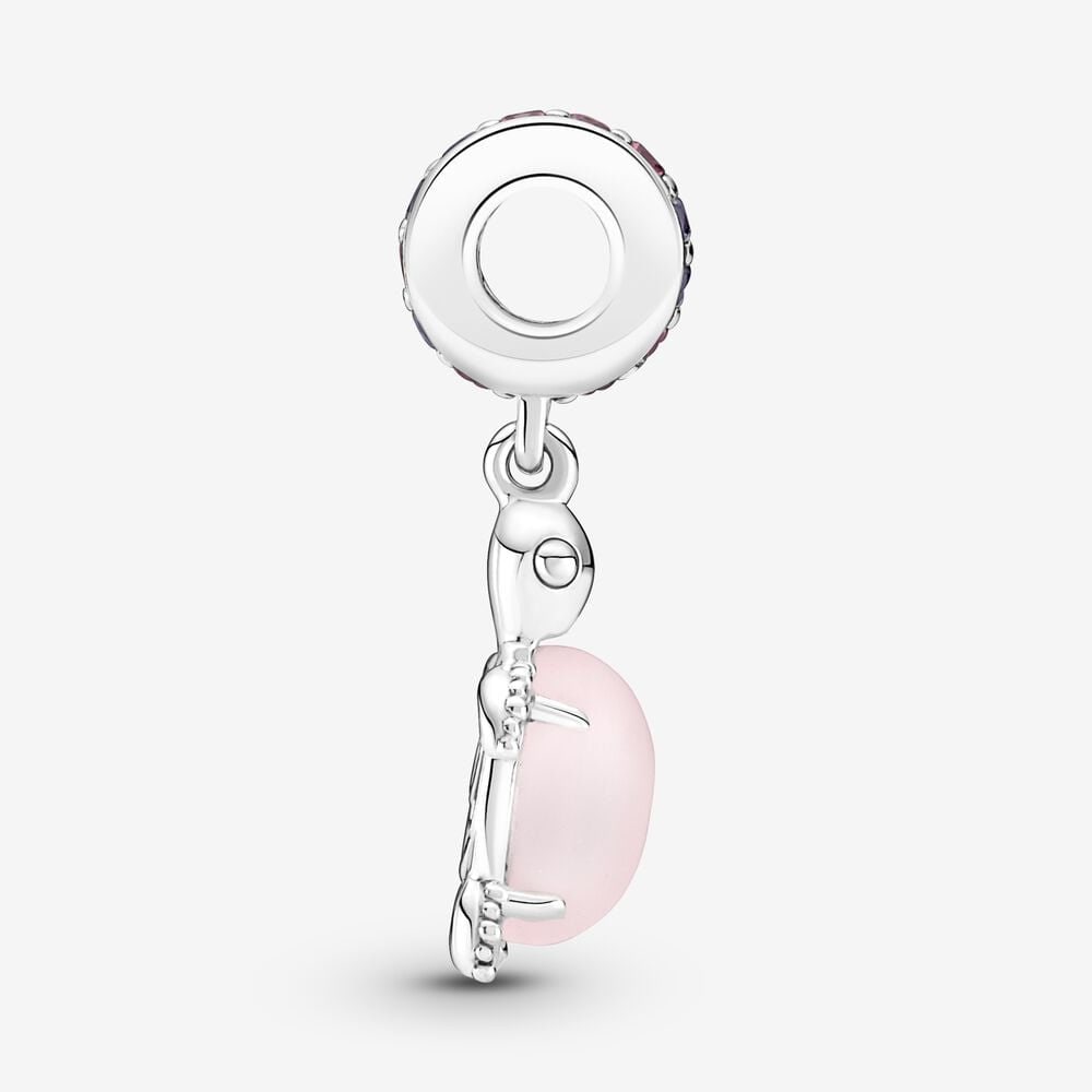 Ocean Sea Life Murano Pink Turtle Dangle Charm For Bracelet, S925 Sterling Silver