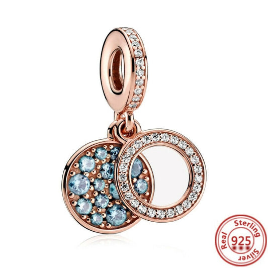 Sparkling Blue Disc Dangle Charm For Bracelet, S925 Sterling Silver