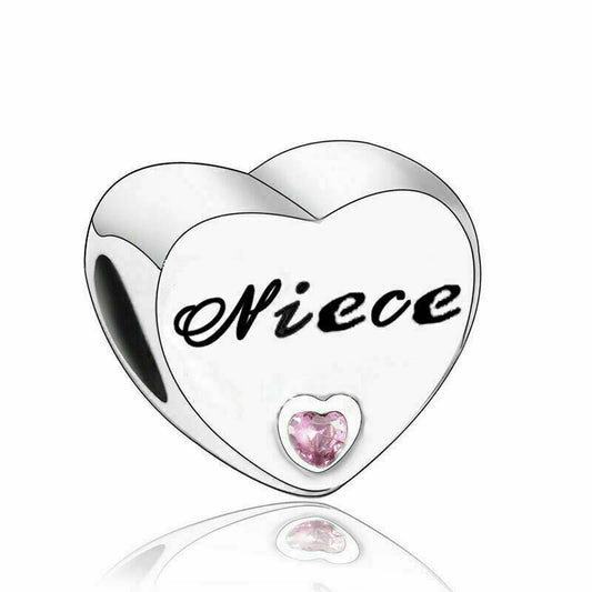 Niece Heart Charm For Bracelet, S925 Sterling Silver