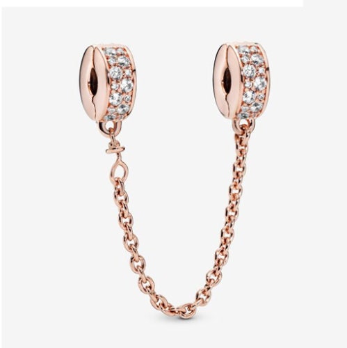 Rose Gold Elegance Safety Chain Charm For Bracelet, S925 Sterling Silver