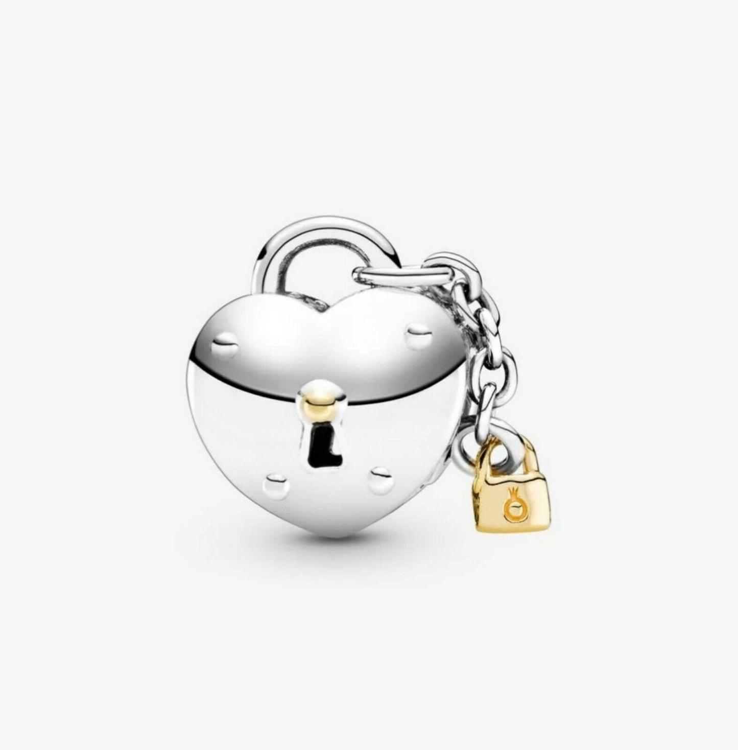 Two Tone Heart & Lock Charm For Bracelet, S925 Sterling Silver