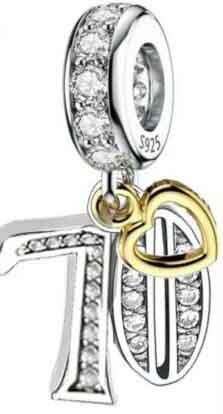 70th Birthday Gold Tag Dangle Charm For Bracelet, S925 Sterling Silver