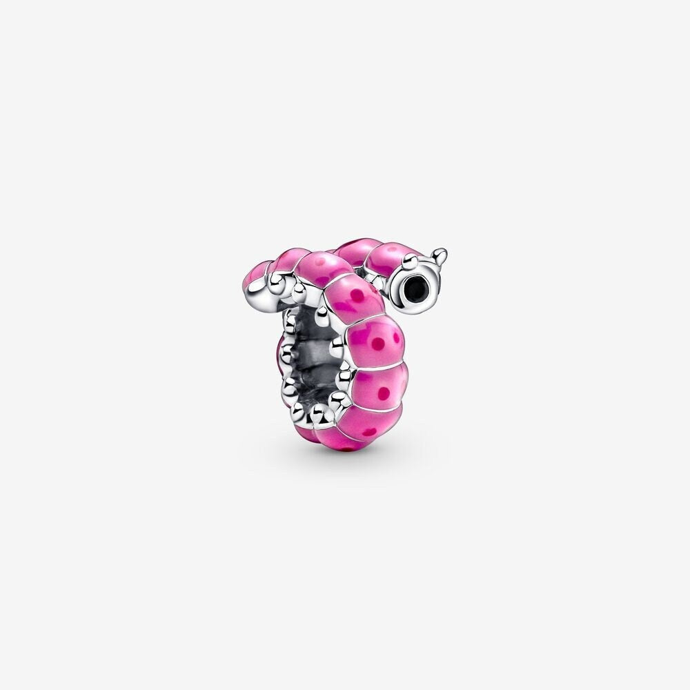 Cute Curled Caterpillar Charm For Bracelet, S925 Sterling Silver