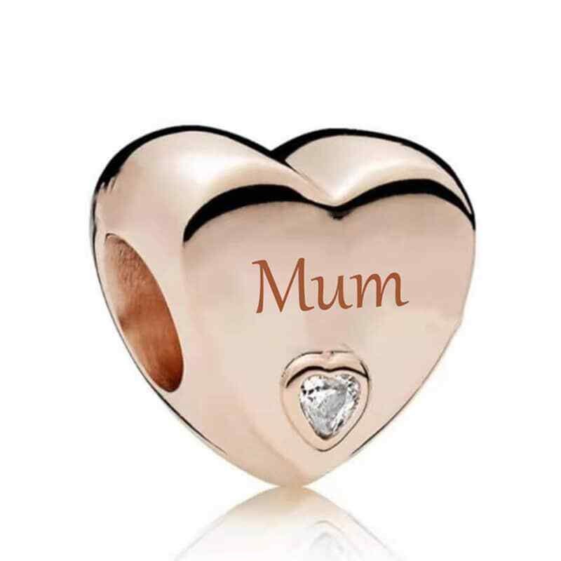 Rose Gold Family Heart Auntie Nan Mum Daughter Best Friend Charm For Bracelet, S925 Sterling Silver