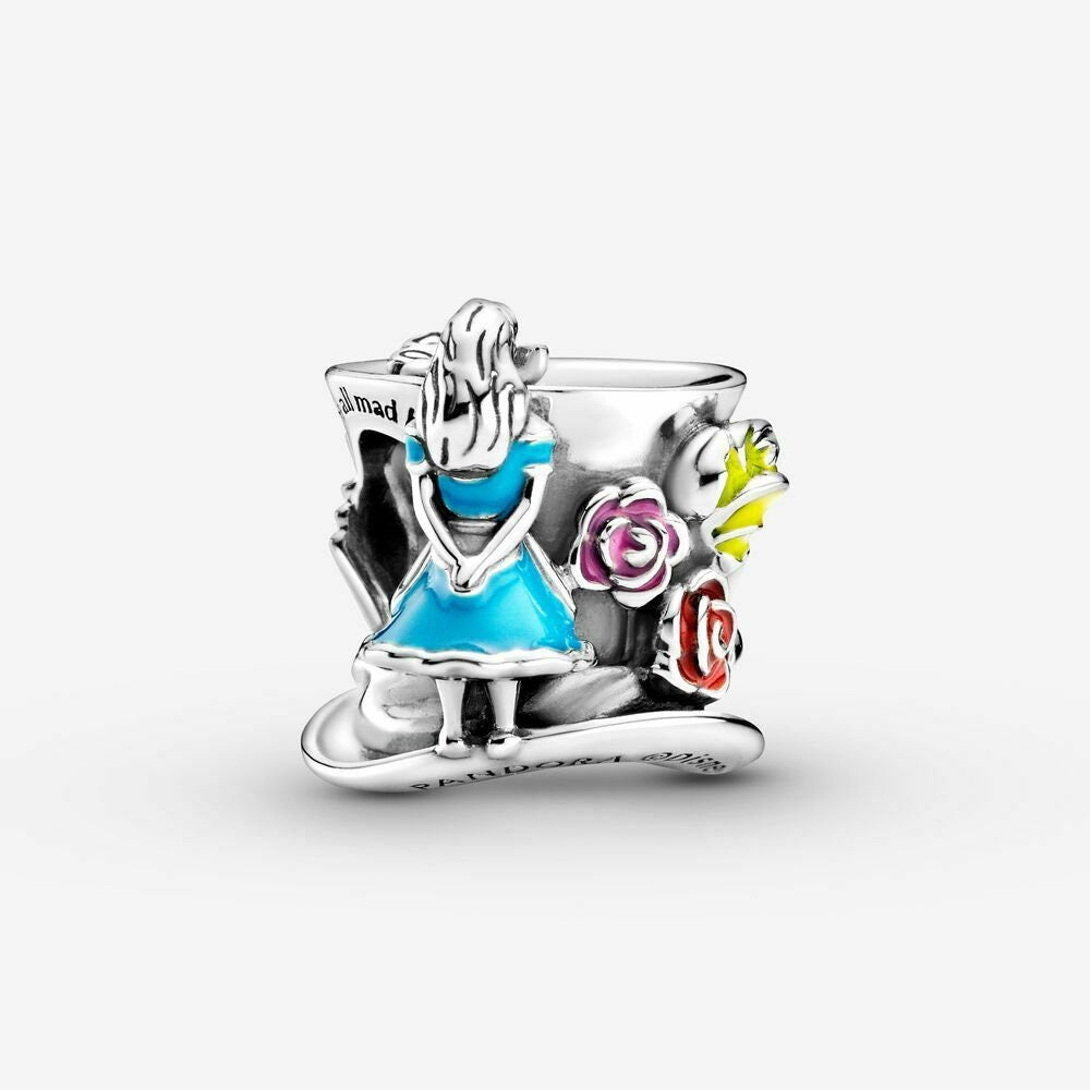 Disney Alice in Wonderland Mad Hatters Tea Party Charm For Bracelet, S925 Sterling Silver