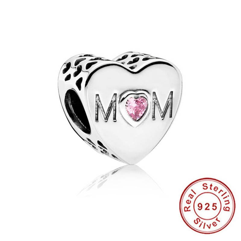 Mom/ Mum/ Mother Heart Charm For Bracelet, S925 Sterling Silver