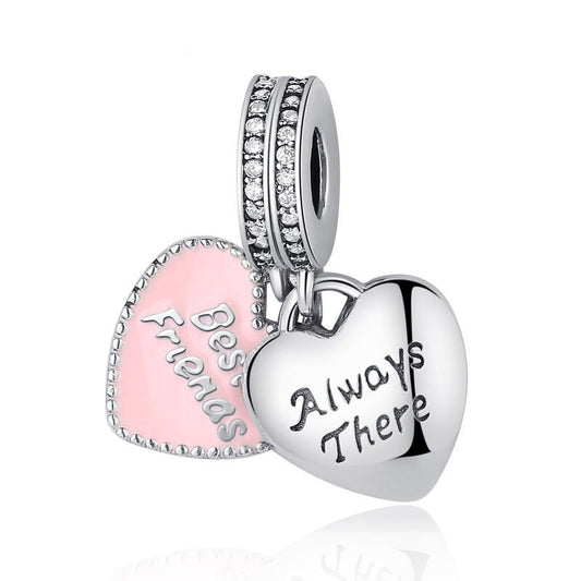 Best Friends Always There Dangle Charm For Bracelet, S925 Sterling Silver