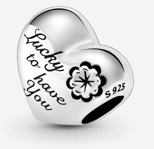 Lucky To Have You Mom Heart Charm For Bracelet, S925 Sterling Silver