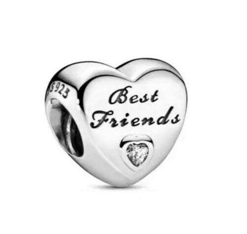 Best Friend Heart Charm For Bracelet, S925 Sterling Silver