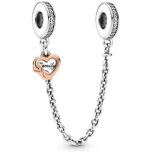 Family Heart Safety Chain Charm For Bracelet, S925 Sterling Silver