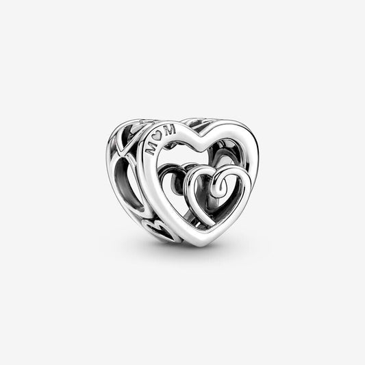 Entwined Infinite Mom Hearts Charm For Bracelet, S925 Sterling Silver