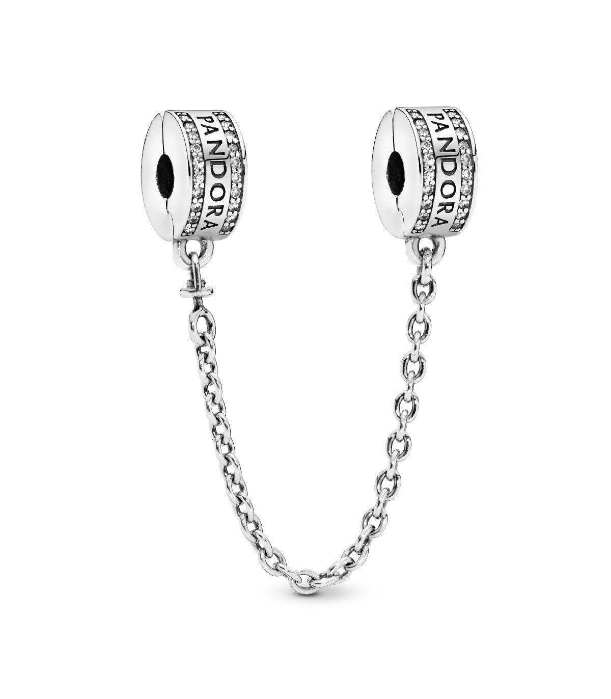 Sparkling Logo Safety Chain Charm For Bracelet, S925 Sterling Silver