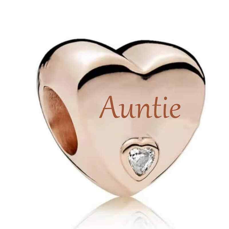 Rose Gold Family Heart Auntie Nan Mum Daughter Best Friend Charm For Bracelet, S925 Sterling Silver