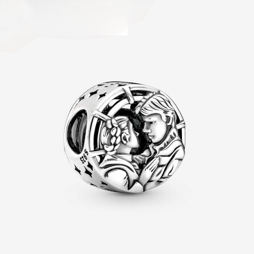 Disney Star Wars Han Solo & Leia Kiss Charm For Bracelet, S925 Sterling Silver