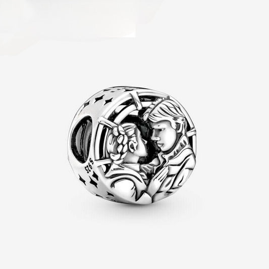 Disney Star Wars Han Solo & Leia Kiss Charm For Bracelet, S925 Sterling Silver