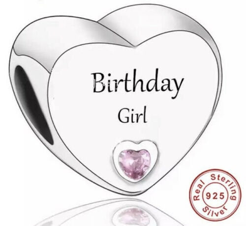 Birthday Girl Heart Charm For Bracelet, S925 Sterling Silver