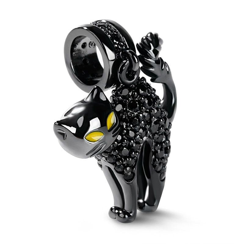 Black Cat Dangle Charm for Bracelet, S925 Sterling Silver