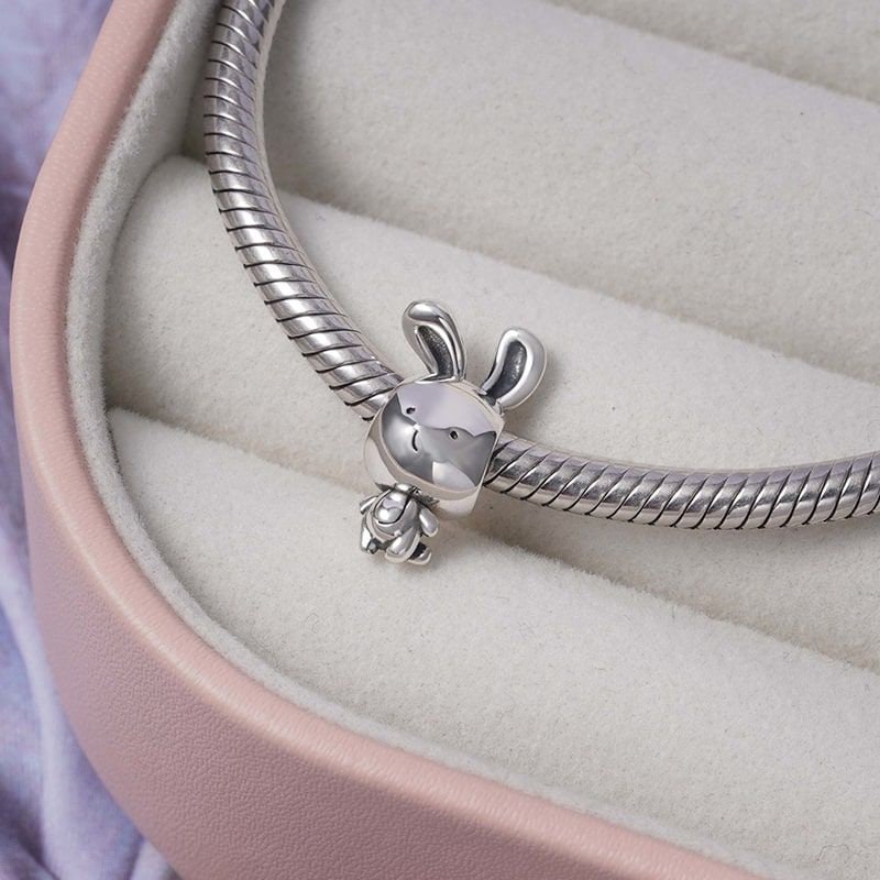 Cute Rabbit Bunny Charm For Bracelet, S925 Sterling Silver