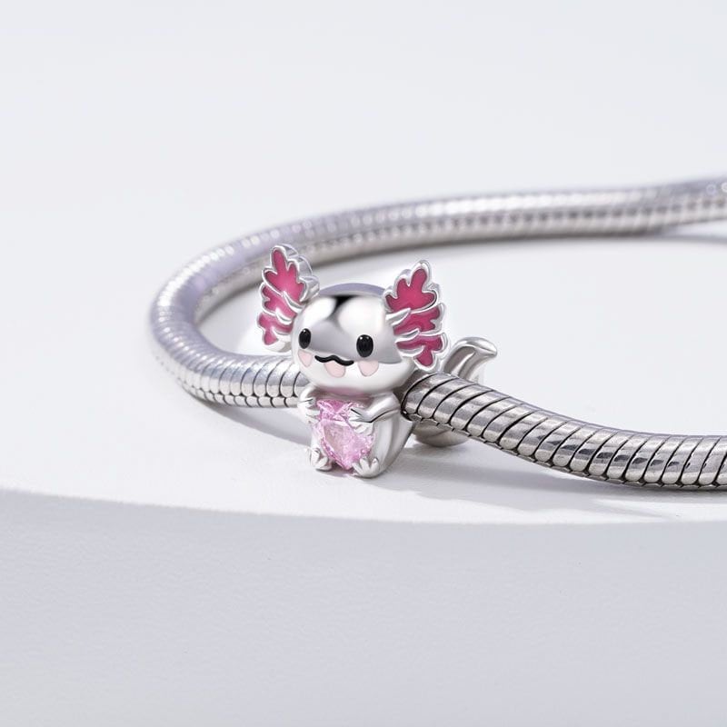 Pink Mexican Axolotl Charm For Bracelet, S925 Sterling Silver