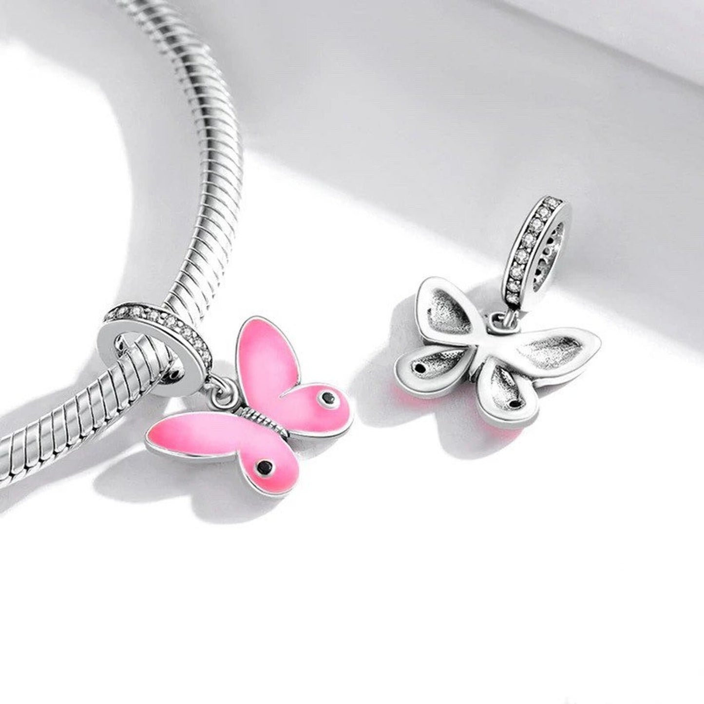 Pink Butterfly Charm For Bracelet Charm for Mum Mother Mama, S925 Sterling Silver