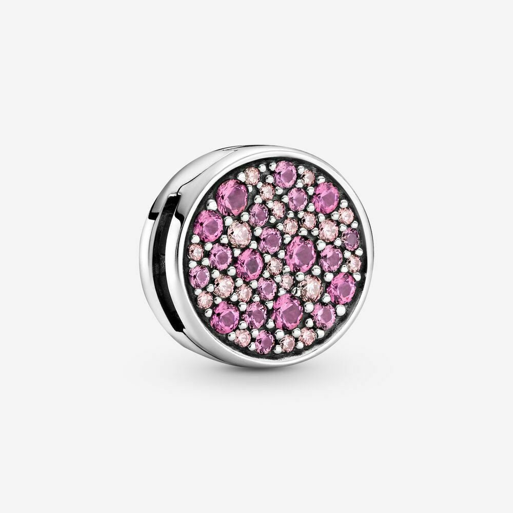 Pink Pave Clip Reflexions Charm For Bracelet, S925 Sterling Silver