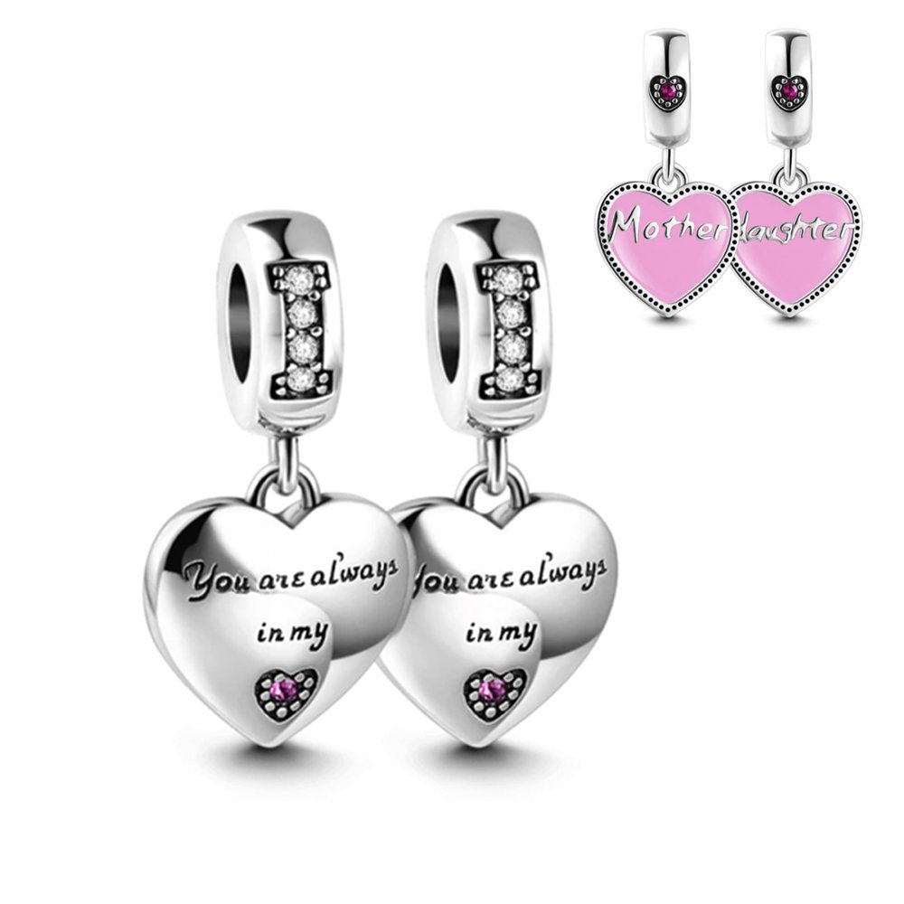 Mother Daughter Dangle Charm For Bracelet, S925 Sterling Silver