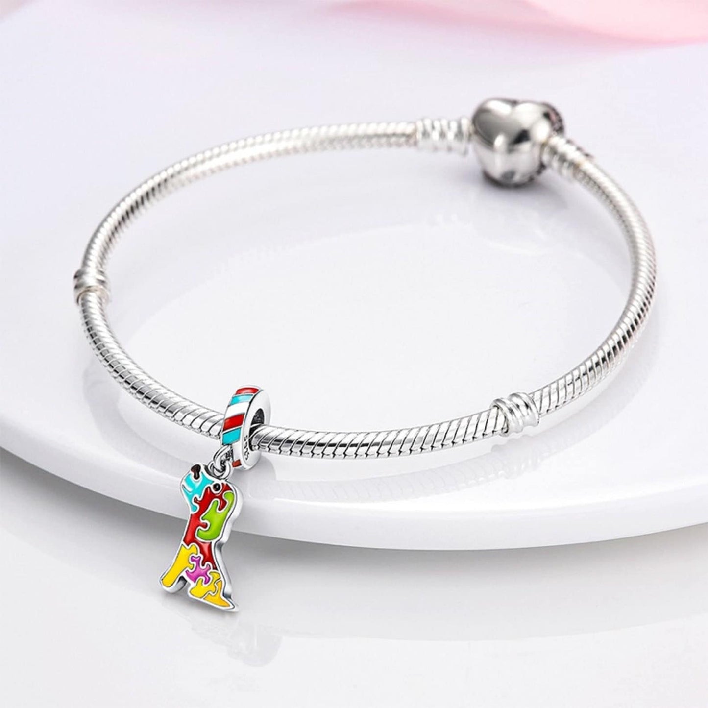 Puzzle Dog Autism Awareness Charm For Bracelet, S925 Sterling Silver