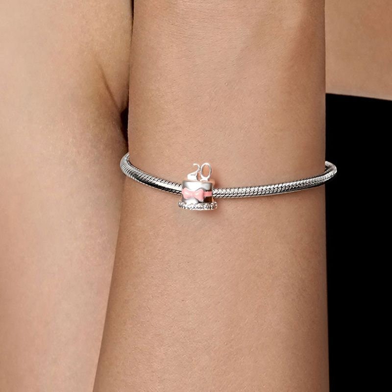 20th Happy Birthday Cake Charm For Bracelet, S925 Sterling Silver