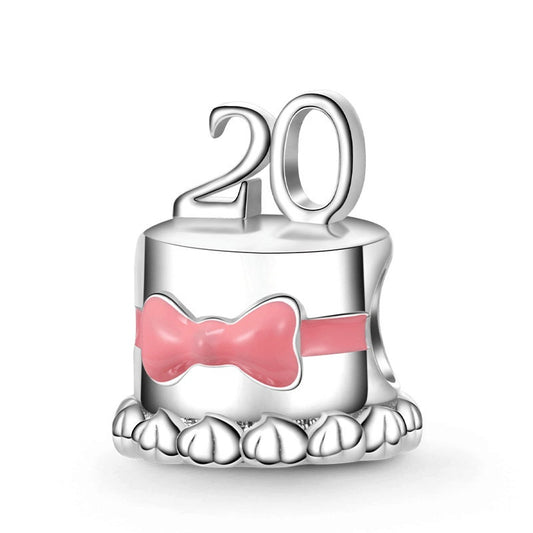 20th Happy Birthday Cake Charm For Bracelet, S925 Sterling Silver