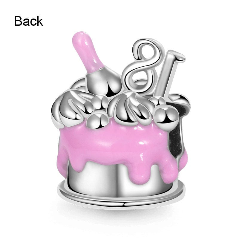 18th Happy Birthday Cake Charm For Bracelet, S925 Sterling Silver