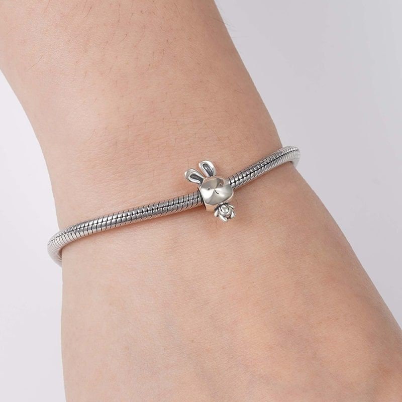 Cute Rabbit Bunny Charm For Bracelet, S925 Sterling Silver