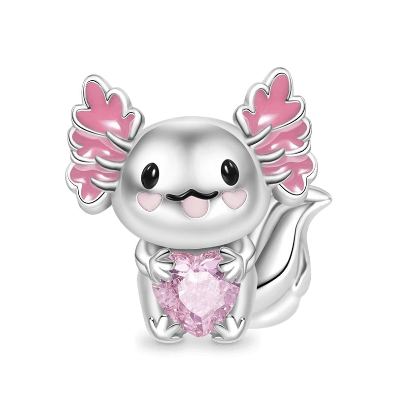 Pink Mexican Axolotl Charm For Bracelet, S925 Sterling Silver