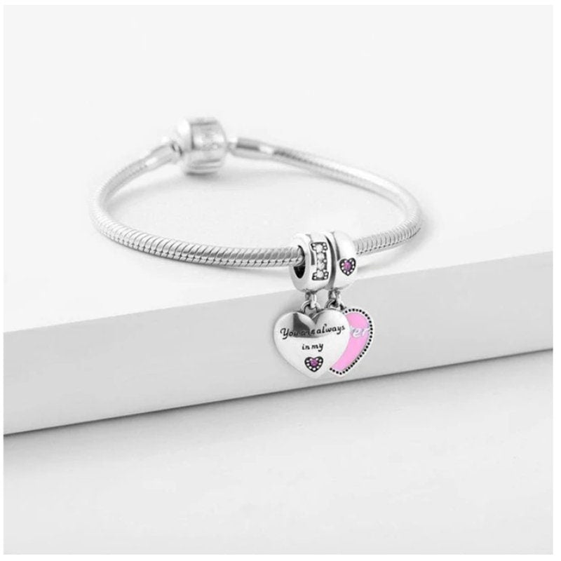 Mother Daughter Dangle Charm For Bracelet, S925 Sterling Silver