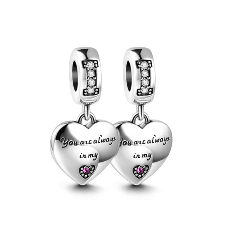 Mother Daughter Dangle Charm For Bracelet, S925 Sterling Silver