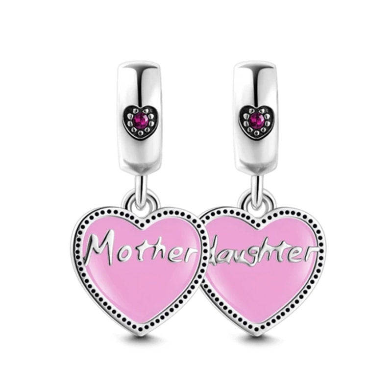 Mother Daughter Dangle Charm For Bracelet, S925 Sterling Silver