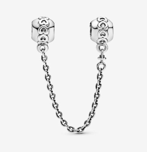 Band of Hearts Safety Chain Charm For Bracelet, S925 Sterling Silver