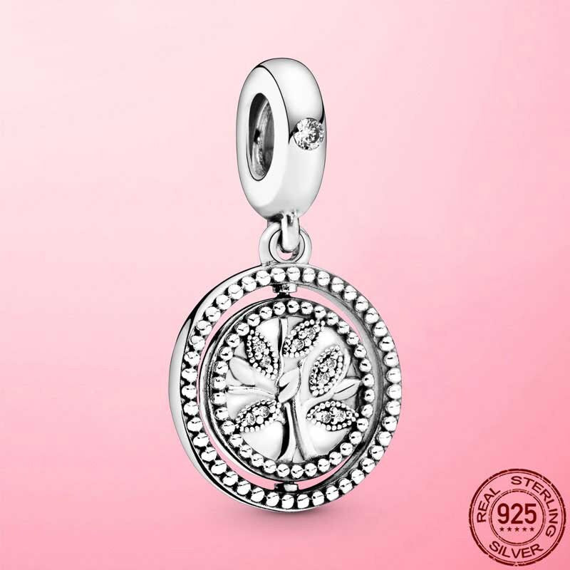 Spinning Family Tree Dangle Charm For Bracelet, S925 Sterling Silver