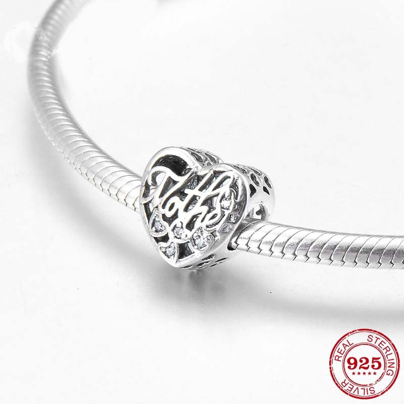 Mother Son Heart Charm For Bracelet, S925 Sterling Silver