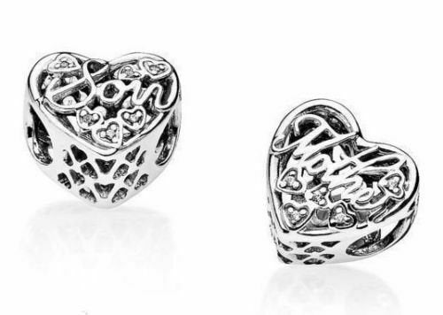 Mother Son Heart Charm For Bracelet, S925 Sterling Silver